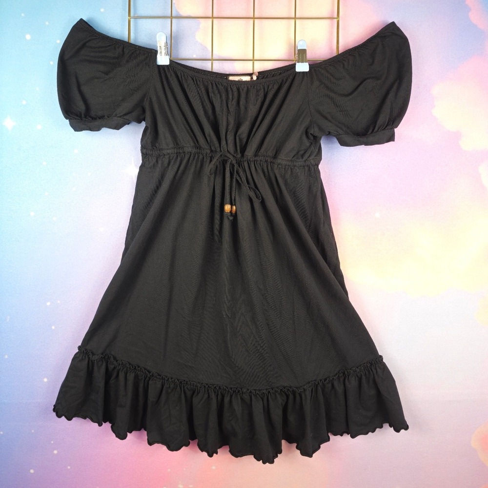 Juicy Couture Off Shoulder Mini Dress Womens M Ruffle Puff Sleeve Empire Waist